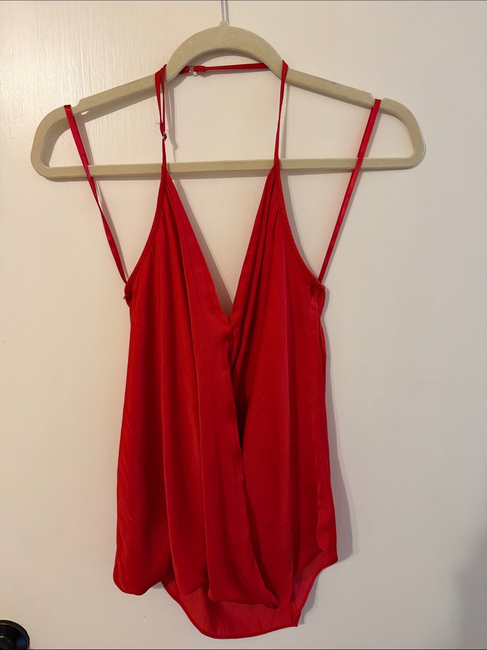 Naked Zebra Small Red Halter Blouse with V Neck